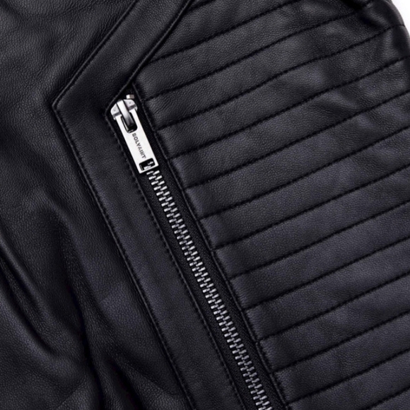 Bomber Jacket Black Leather Biker Jackets Mens S Small Womens M Medium - Picture 6 of 8